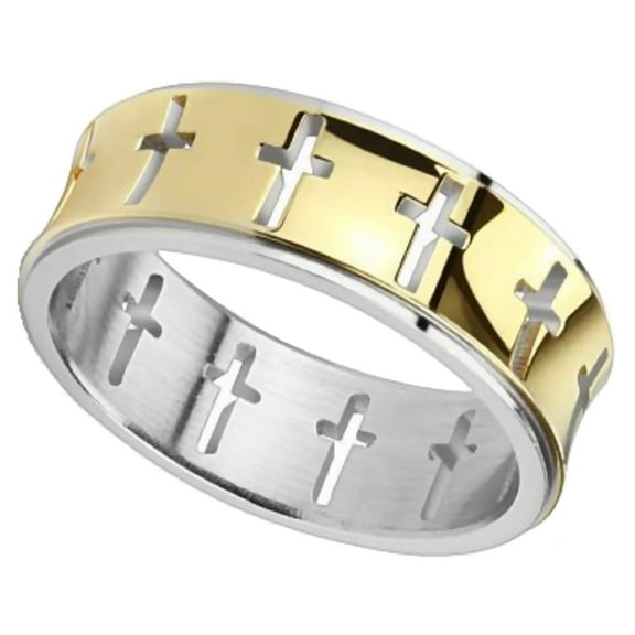 Matching Hypoallergenic Gold Cross Stainless Steel Wedding Bands
