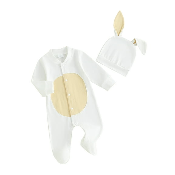 Bagilaanoe Newborn Easter Outfits Baby Girl Boys Footed Jumpsuit   Hat Long Sleeve Bodysuit 3M 6M 12M 18M Infant Spring One Piece Romper