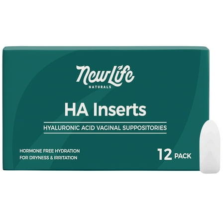 NewLife Naturals HA Inserts Hyaluronic Acid Vaginal Suppositories for Dryness Irritation | Vaginal Moisturizer for Menopause Support, 12 Inserts- 30 Day Use, USA