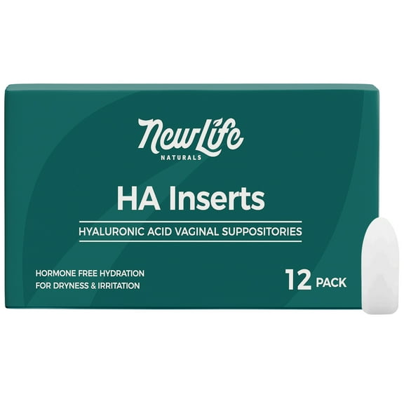 NewLife Naturals HA Inserts Hyaluronic Acid Vaginal Suppositories for Dryness Irritation | Vaginal Moisturizer for Menopause Support, 12 Inserts- 30 Day Use, USA