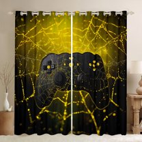 Manfei Gamepad Game Lovers Blackout Curtains Set of 2 (52x84 Each),Halloween Spider Webs Window Curtains,Gold Black Curtains and Drapes For Boys Kids,Ultra Soft Home Decor