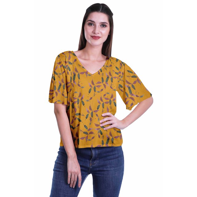Moomaya Haut Décontracté Imprimé pour Femmes Col en V Haut d'Été Manches Courtes Blouse T-shirt
