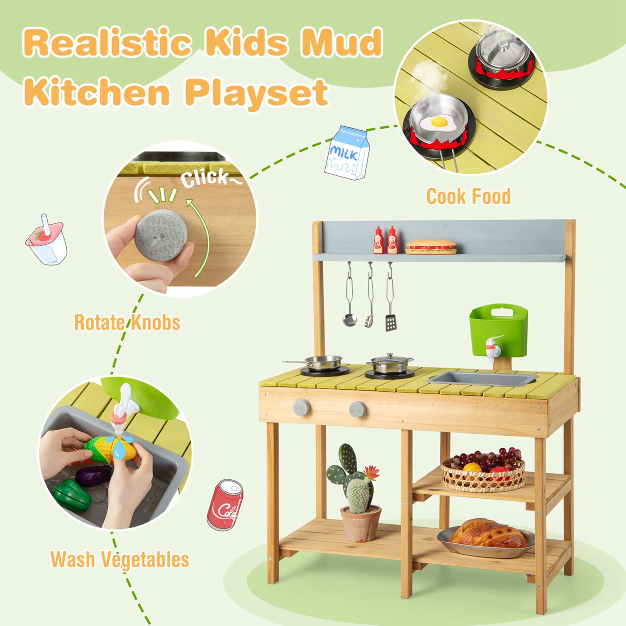 Costway Outdoor Mud Kitchen Set Outdoor Play Kitchen Set with Removable Water Box