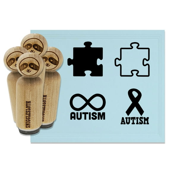 Autism Awareness Puzzle Piece Ribbon Symbol Rubber Stamp Set for Scrapbooking Crafting Stamping - Mini 1/2 Inch