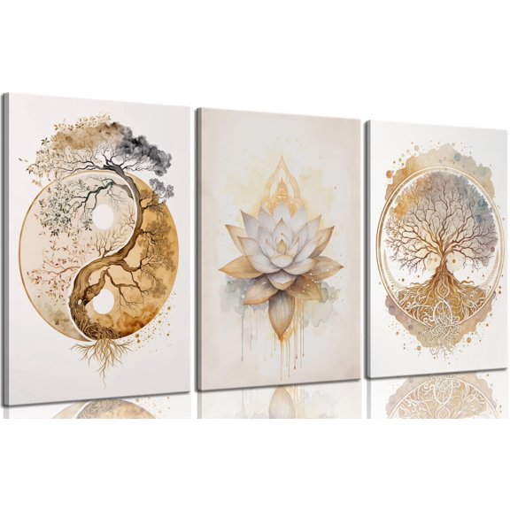 Lienzo decorativo con forma de árbol de la vida, diseño de loto zen, 30 x 40 cm