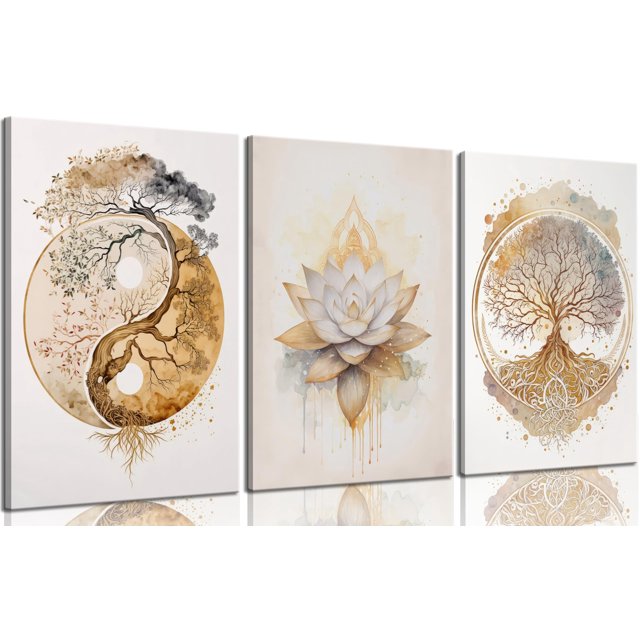 Lienzo decorativo con forma de árbol de la vida, diseño de loto zen, 30 x 40 cm