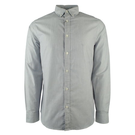 Men's Long Sleeve Striped Tailored Classic Fit Shirt Nvy Small