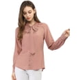 thumbnail image 3 of Allegra K Camisa Casual Con Botones Manga Larga Corbata De Lazo Para Mujer Rosa S, 3 of 6