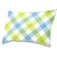 thumbnail image 2 of Blue Green Diagonal Plaid Velvet Oblong Lumbar Plush Throw Pillow Cover/Shams Cushion Case - 16x24in - Decorative Invisible Zipper Design for Couch Sofa Pillowcase Only, 2 of 5