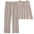 thumbnail image 6 of SUNBS Lounge Sets for Women 2 Piece Casual Outfits Long Sleeve Henley Top Wide Leg Pants Tracksuit with Pockets, 6 of 9