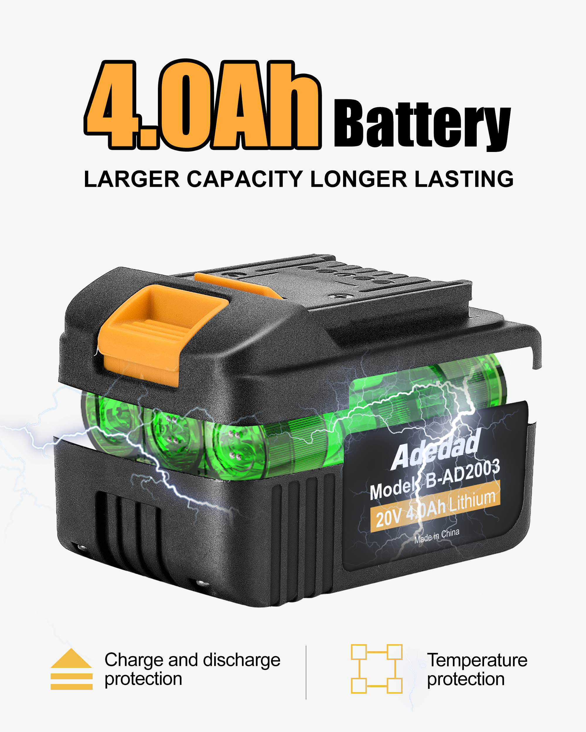 Adedad 20V Cordless Impact Wrench 1/2", 400N.m Brushless Impact Drill Driver with 4.0Ah Battery