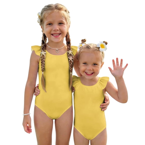 Abcomgle Toddler Girl Swimsuit 4t Solid One Piece Little Girls Swimsuit Ruffled Stretchy Girls Bathing Suit