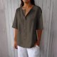 thumbnail image 2 of Vestidos Casuales Para Mujer, Blusas De Mujer De Moda Camiseta de lino con cuello y botones para mujer, informal, de manga larga, para el hogar, 2 of 6