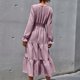 thumbnail image 4 of Vestido de manga larga para mujer con cuello en V y cintura alta elástica Vestido informal de una lí Abanopi Pequeña, 4 of 7