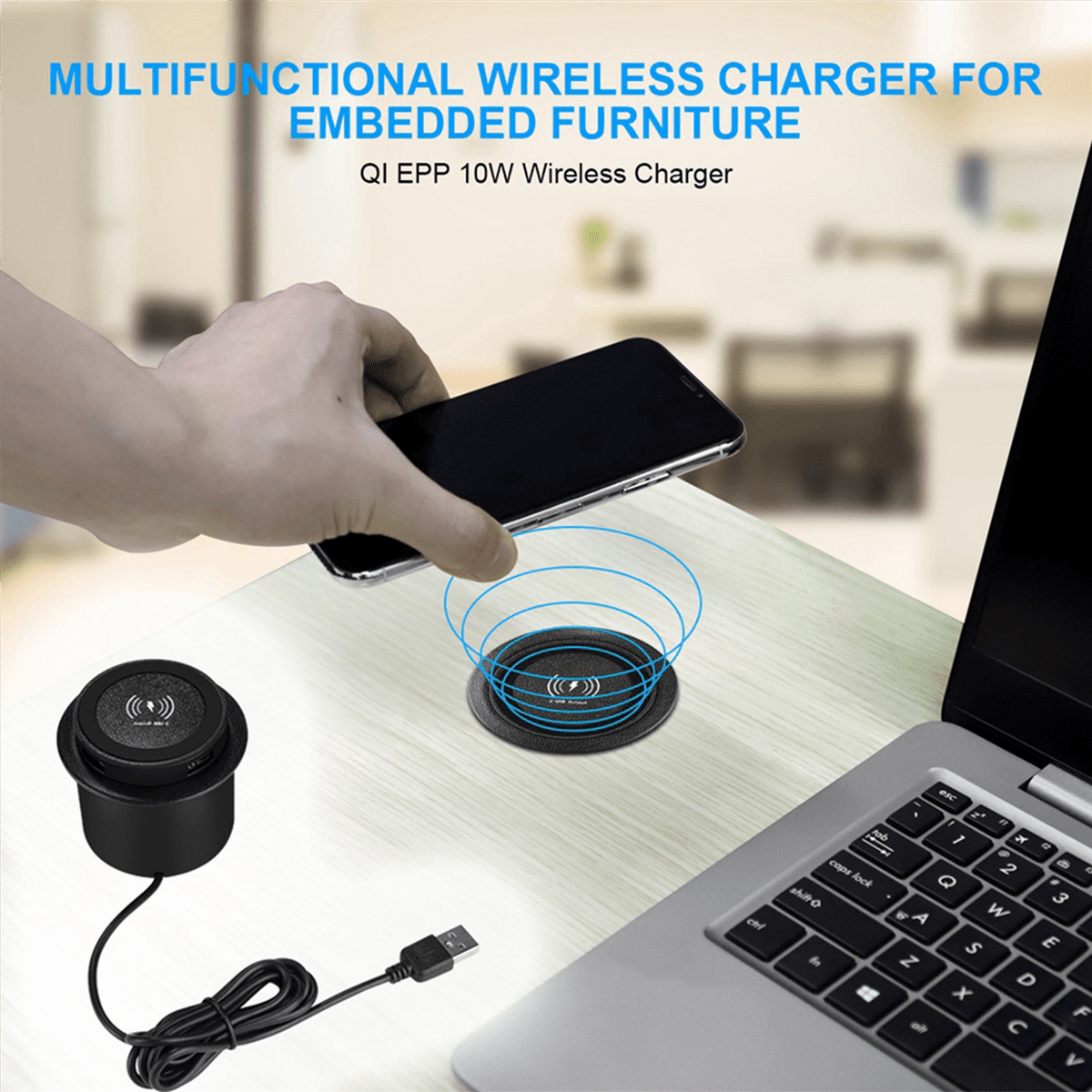 5X 10W Fast Wireless Charger -Up Desktop Embedded Fast Wireless Charger with USB Port Universal for Smartphone