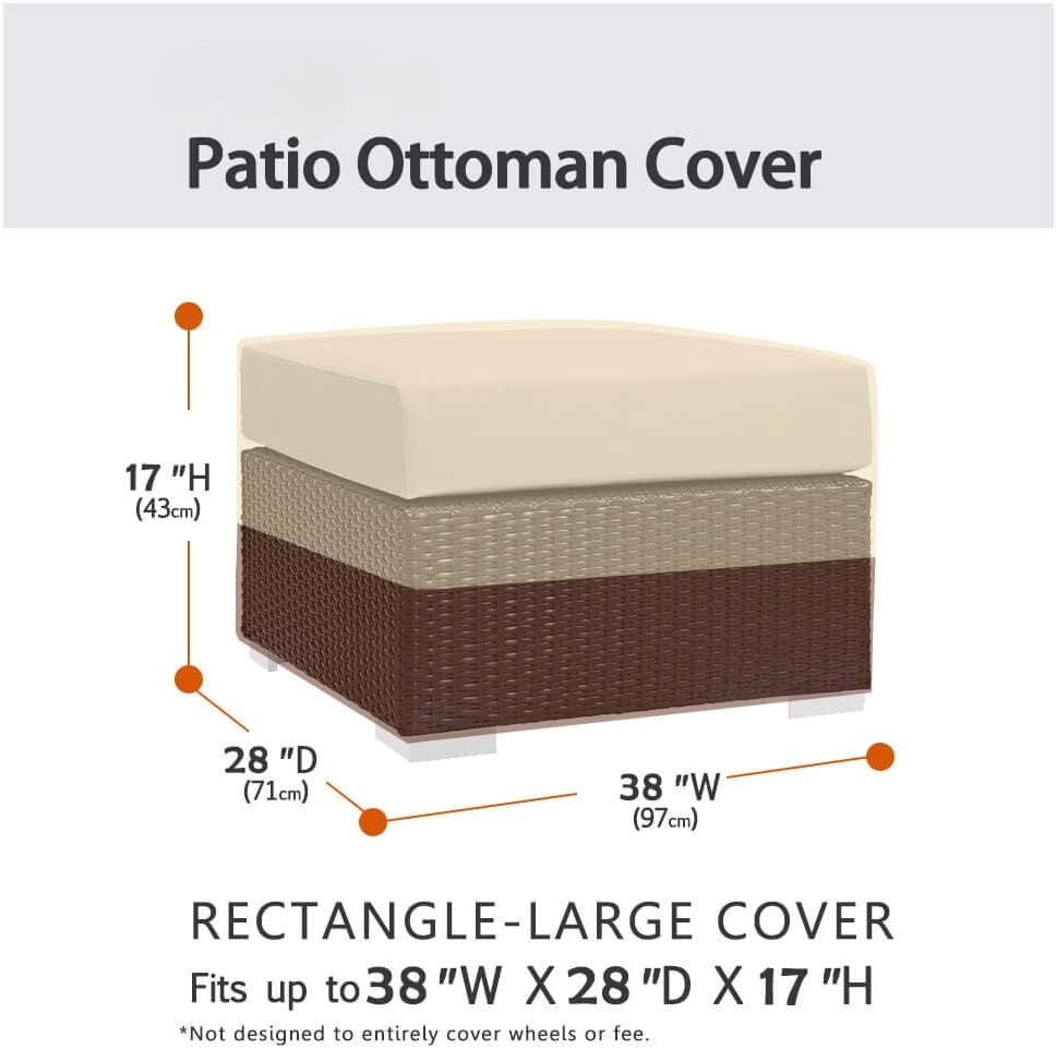 Waterproof Rectangle Patio Ottoman Cover Heavy Duty Outdoor Side Table Cover with Padded Handles Patio Furniture Protector