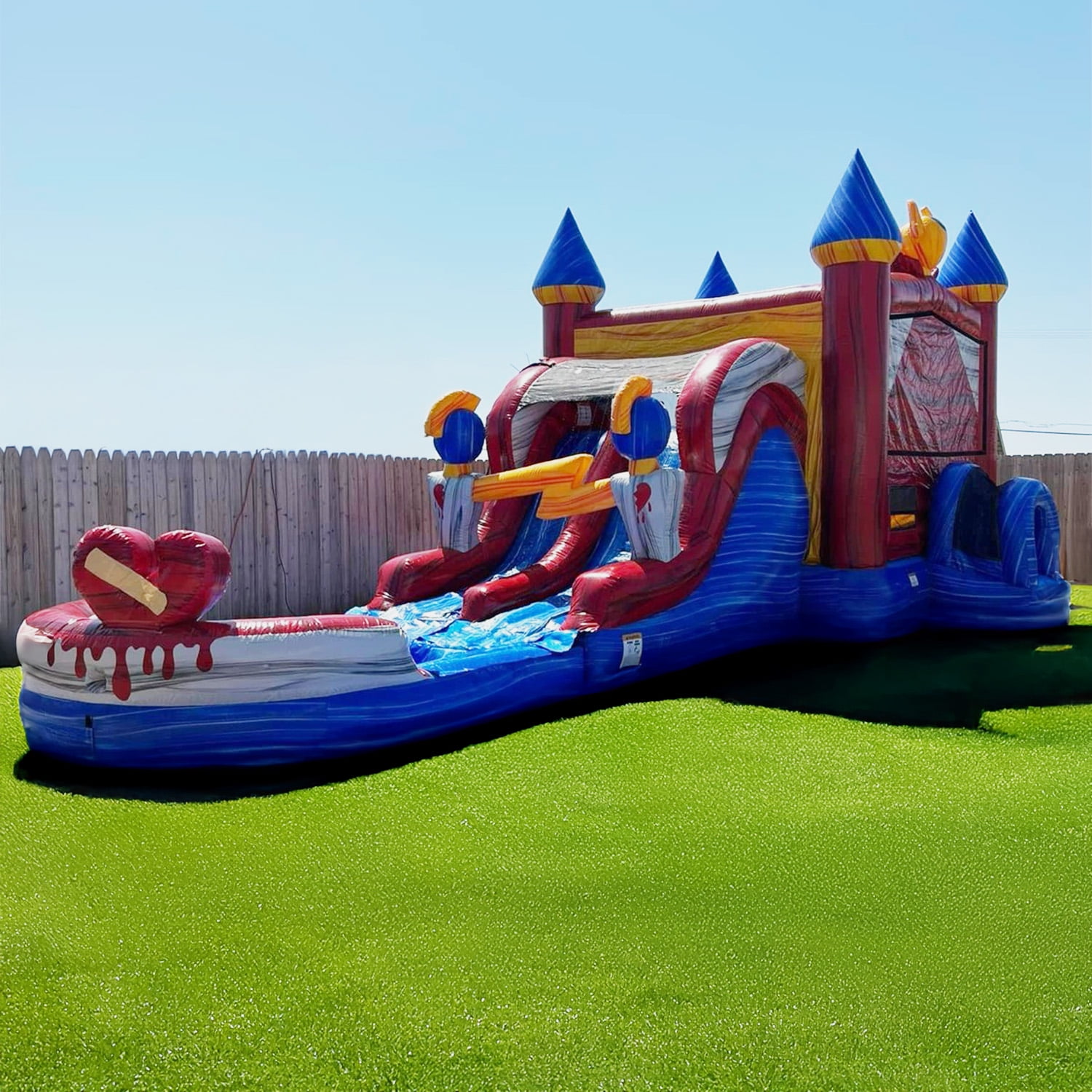 JumpOrange Queen Commercial Grade Double Lane Water Slide with Removable Pool for Kids and Adults (with Blower)