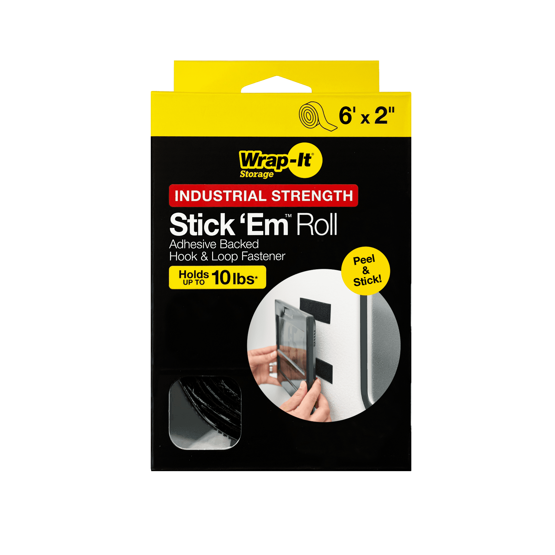 (3 pack) Stick 'Em Industrial Strength 6’x2” Adhesive Hook and Loop Fastener Roll