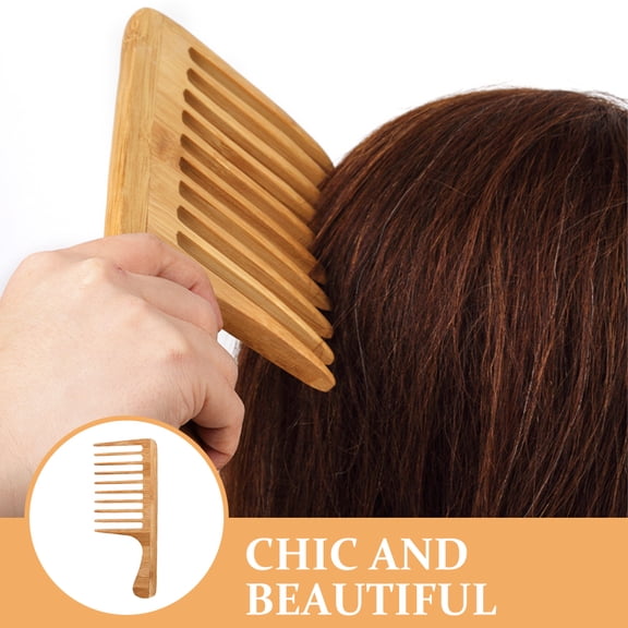 WRISTBIQUE Wide Tooth Combs Travel Comb Bamboo Retro Oil Head Style 1Set