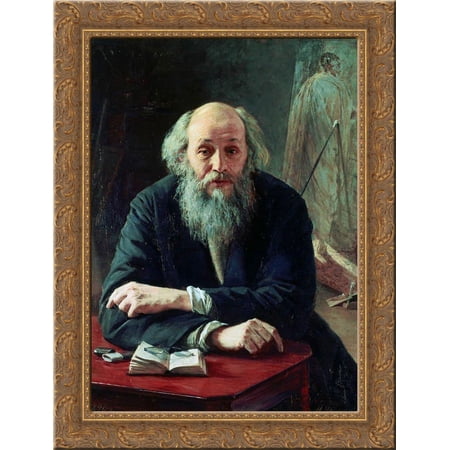 Portrait of Nikolaj Nikolajewitsch Ge 24x18 Gold Ornate Wood Framed Canvas Art by Mykola Yaroshenko
