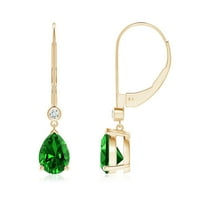 ANGARA Lab Grown 1.2 Ct Emerald Leverback Drop Earrings with Lab Diamond for Women in 14K Yellow Gold (Size-7x5mm) | May Birthstone, Anniversary, Jewelry Gift for Women | Lab-Grown Emerald Earrings