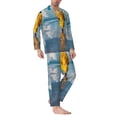 thumbnail image 2 of Susaid Monk Walking On Water Print Men's Long Sleeve Pajama Set, Two-Piece Button-Down Loungewear PJs Set, Comfortable Sleepwear for Relaxation-Large, 2 of 7