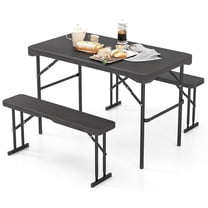 RTRWDC 3-piece outdoor folding picnic table and chair set - black HDPE/metal 2 benches (each weighing 400 pounds), table weighing 265 pounds, suitable for camping/barbecue/poolside