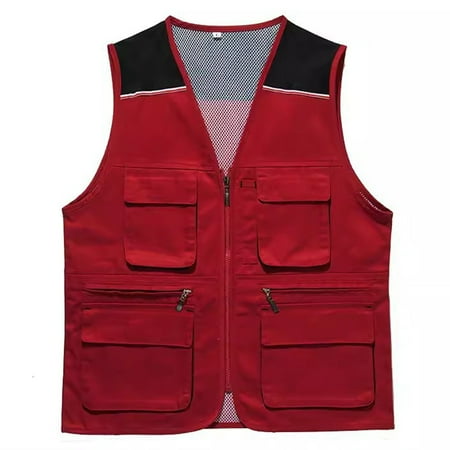 JSGEK Men s Utility Vest Multi-Pocket Work Vest Breathable Mesh Back Zippered Vest with Pockets for Construction Work Fishing Photography Navy XL