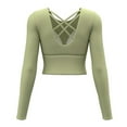 thumbnail image 2 of Workout Crop Tops for Women Long Sleeve Quick Dry Breathable Yoga Tees with Thumb Holes Slim Fit Gym Clothes (M, Green), 2 of 7