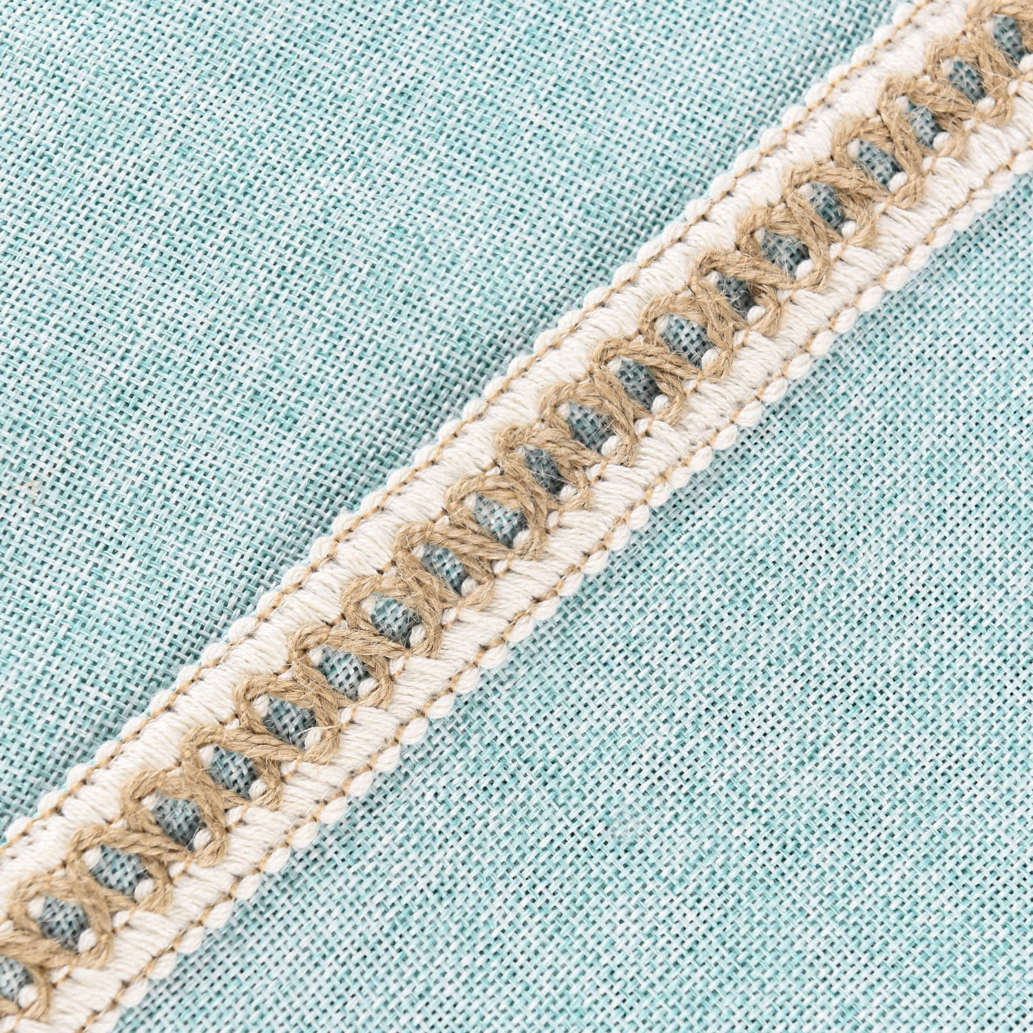EvJk Set of 2 Aqua Throw Pillow Covers Vintage Linen Trimmed Cushion Covers, 18"x18"