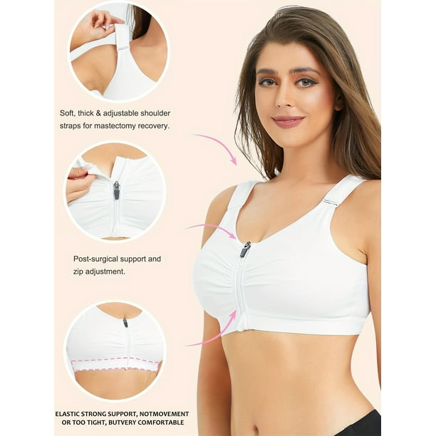Post Surgical Wireless Bra Soft & Comfy Zipper Compression Support Bra  Women‘s Lingerie & Underwear