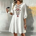 thumbnail image 6 of Womens Summer Dresses Sawvnm Women's Boho Embroidered Tunic Dress V Neck 3/4 Sleeve Casual Loose Mini Dress For Summer Beach, 6 of 6