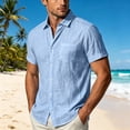 thumbnail image 2 of Men's Cotton Linen Short Sleeve Shirts Loose Casual Lightweight Button Down Shirt Beach Vacation Summer Tops with Pocket Size S-4XL Light Blue, 2 of 6