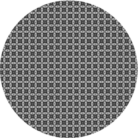 Ahgly Company Indoor Round Patterned Dark Gray Black Area Rugs, 4' Round