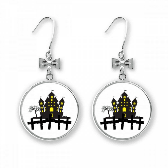 Halloween Brightly Lit Castle Bow Earrings Drop Stud Pierced Hook