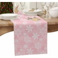 thumbnail image 3 of Christmas Table Runner, Pink White Snowflakes Pattern Cotton Linen Tablecloth Holiday Farmhouse Table Decor for Home,Kitchen,Dining Room,Indoor,Outdoor,13X70 Inches Long, Winter, 3 of 7