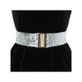 thumbnail image 3 of INSPIRE CHIC Ladies Shinny Wide Waist Belts Interlock Buckles Sequins Decor Stretchy Belts for Women 2PCS Silver, 3 of 5