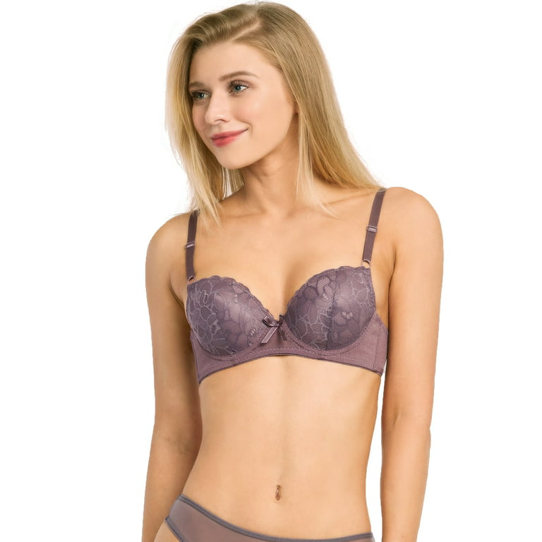 LAVRA Women's 6-Pack Push Up Full Cup Brawith Lace Detailing Floral  Lingerie Polyester-Spandex
