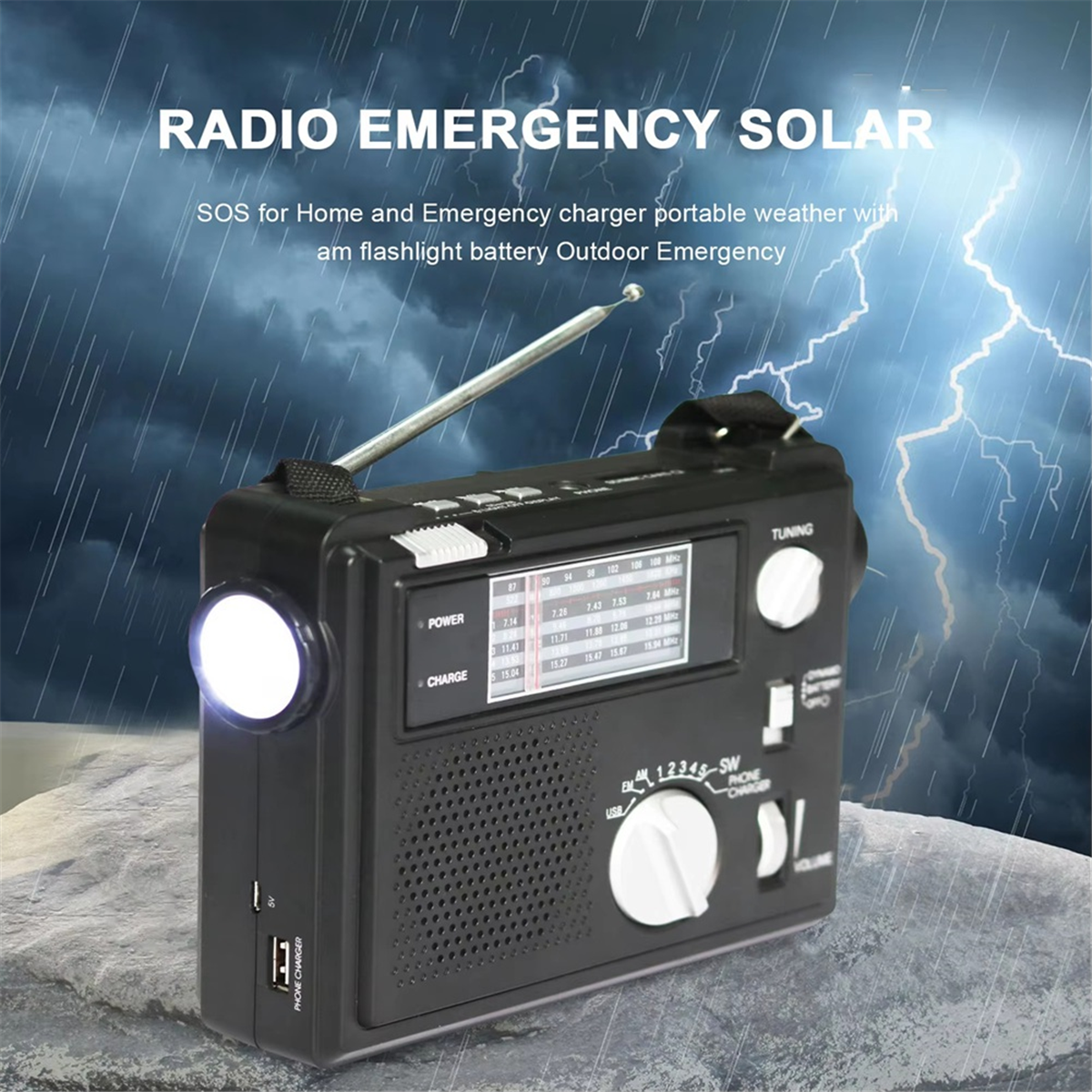 Emergency Radio Portable Emergency Radio Weather Alert Radio with Cellphone Charging Hand Crank & Battery Operated,1 x Radio,Black&White