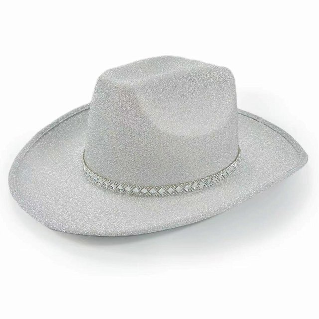 Cowgirl Hat Shining Glitter Hat Western Hat Sparkly Glitter Jazz Hat Photo Props Glinting Crystal Glitter for Stage powder plus drill