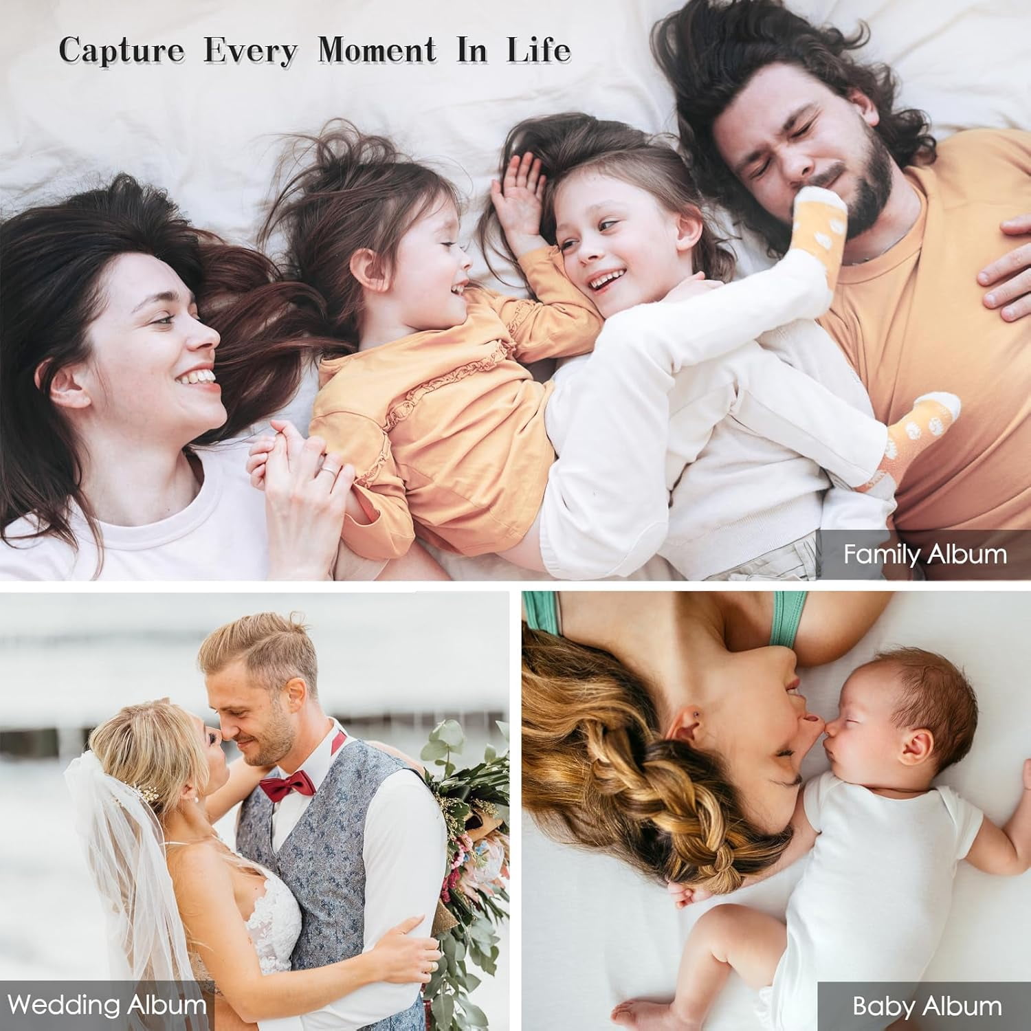 Large Photo Album Self Adhesive, 3x5 4x6 5x7 8x10 Pictures Magnetic Scrapbook, Linen Cover DIY Album with A Pen, 11"x10.6" 40pages