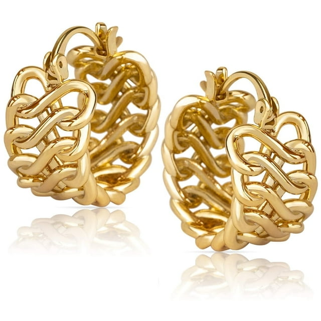 Xiao Hua 1 par de pendientes vintage con personalidad INS, pendientes de aro trenzado dorado, pendientes de aro dorado grueso, para mujer