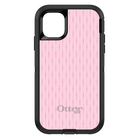 DistinctInk OtterBox Defender Custom Case for Apple iPhone 15 (6.1" Screen) - Pink Dot Line Pattern - Slim Profile Design