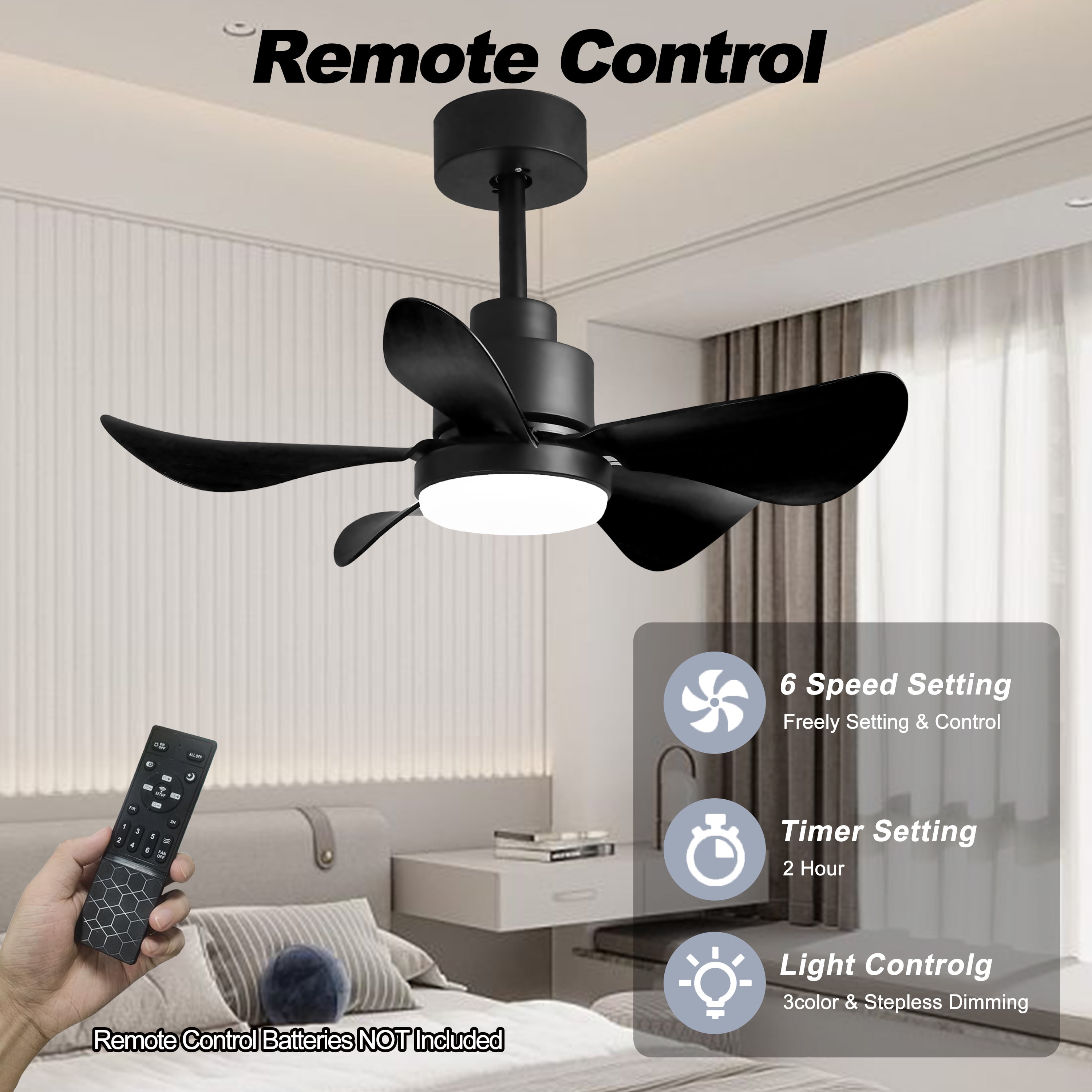 28' Ceiling Fans with Lights and Remote/App Control,Low Profile Ceiling Fans with 5 Reversible Blades 3 Colors Dimmable 6 Speeds Ceiling Fan for Bedroom Kitchen,Black Abs+Steel(Q235) Electrical