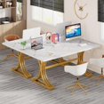thumbnail image 5 of Tribesigns 63" Executive Office Desk, Modern White Faux Marble Writing Desk with Gold Metal Legs, Large Workstation Table for Home Office or Business, 5 of 5