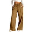 thumbnail image 3 of jiaxiM Linen Pants for Women Elastic Waist Linen Palazzo Pants Drawstring Fashion Work Trousers for Women Cotton Lounge Pants Women Business Casual Outfits, 3 of 7