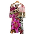 thumbnail image 6 of Leopard Lilies Vibrant Jungle Print Women's 3/4 Sleeve Dresses Elegant A-Line Midi Dress Flare Summer Casual Sundress, 6 of 9