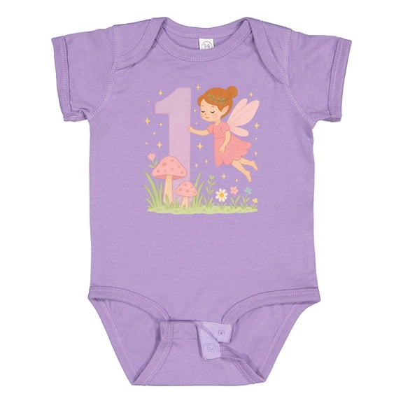Inktastic 1st Birthday Fairy with Mushrooms and Flowers Boys or Girls Baby Bodysuit