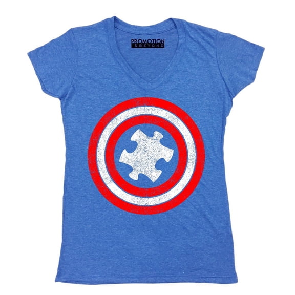 Captain Autism Red and Blue Hero Shield Women's V-neck, XL, Heather Royal