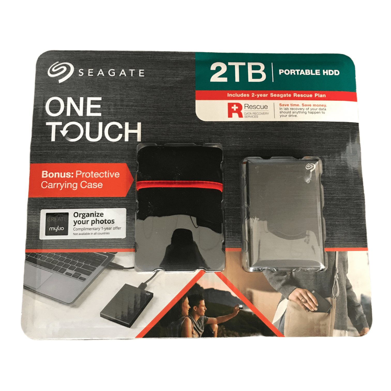 Seagate One Touch 2TB External Hard Drive, Black, 2 Year Rescue, 4mo Adobe